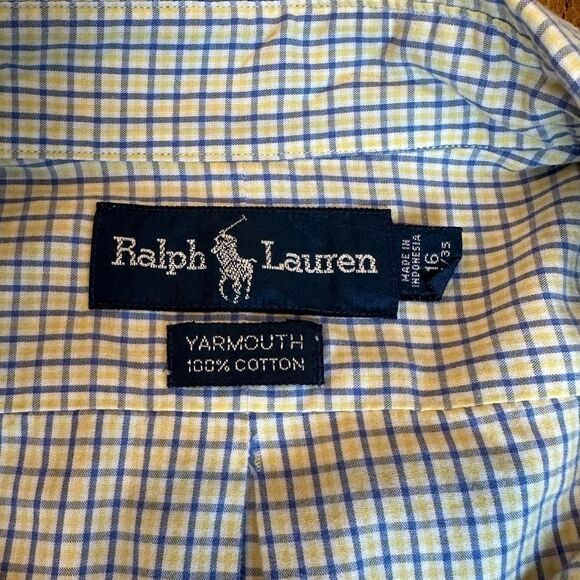 Mens Ralph Lauren Yarmouth Button Down Long Sleeve Shirt Yellow/Blue 16 34/35 - Picture 5 of 14